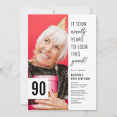Ninety Chic Foto 90ste verjaardagsuitnodiging Kaart (Voorkant)