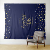Ninety Gold & Navy 90e verjaardagsfeest achtergron Wandkleed (In Situ (horizontaal))