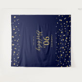 Ninety Gold & Navy 90e verjaardagsfeest achtergron Wandkleed (Voorkant (horizontaal))