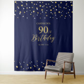 Ninety Gold & Navy 90e verjaardagsfeest achtergron Wandkleed (In situ)