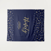 Ninety Gold & Navy 90ste verjaardagsfeest achtergr Wandkleed (Voorkant (horizontaal))