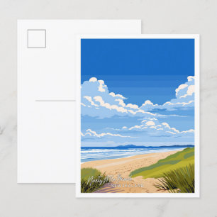 Ninety Mile Beach Nieuw-Zeeland Reisillustratie Briefkaart