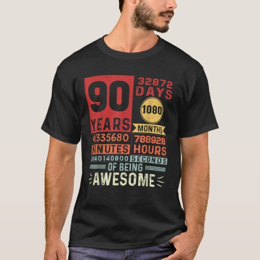 Ninety Years of Being Awesome 90 Years Old 90th Bi T-shirt (Voorkant)