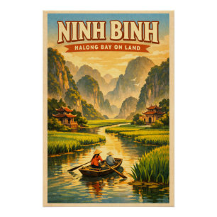 Ninh Binh, Vietnam, in klassieke retro reisstijl Perfect Poster