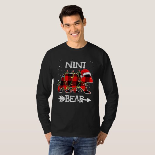 Nini Beer, Rode Buffel Plaid Moeder Beer Pyjama T-shirt (Voorkant volledig)