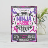 Ninja Athletic Warrior Roze Paarse Verjaardagsfees Kaart (Staand voorkant)