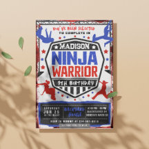 Ninja Athletic Warrior verjaardagsfeestje uitnodig