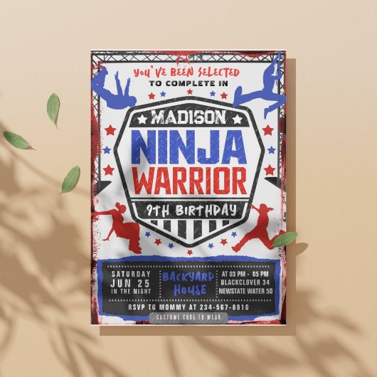 Ninja Athletic Warrior verjaardagsfeestje uitnodig Kaart