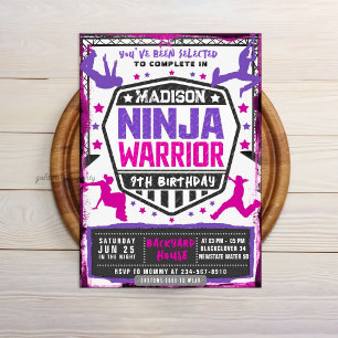 Ninja atletische vechter roze paarse verjaardagsfe kaart
