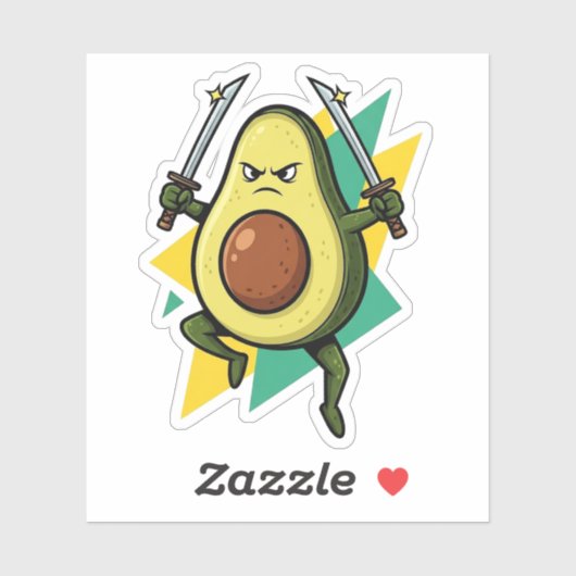 Ninja Avocado Cartoon – Grappige Fruit Warrior Vec Sticker (Vel)
