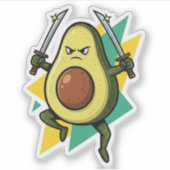 Ninja Avocado Cartoon – Grappige Fruit Warrior Vec Sticker (Voorkant)