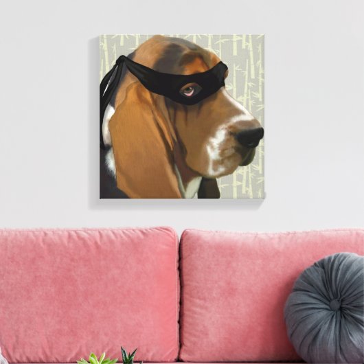 Ninja Basset Hound Dog Canvas Afdruk (Insitu (Woonkamer))