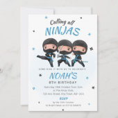 Ninja Birthday Invitation - Blue Karate Party Kaart (Voorkant)