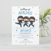 Ninja Birthday Invitation - Blue Karate Party Kaart (Staand voorkant)