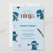 Ninja Birthday Invitation | Blue Ninja Party Kaart (Voorkant)