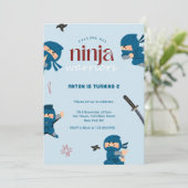 Ninja Birthday Invitation | Blue Ninja Party Kaart (Staand voorkant)