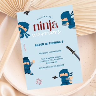 Ninja Birthday Invitation   Blue Ninja Party Kaart