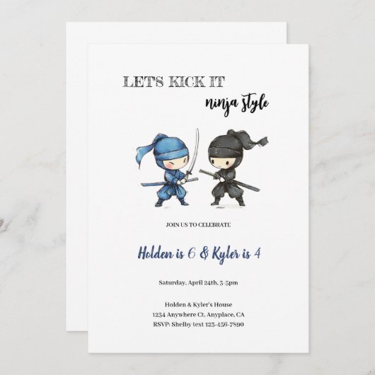 ninja birthday invitation kaart (Voorkant / Achterkant)