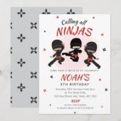 Ninja Birthday Invitation - Red Karate Party Kaart (Voorkant / Achterkant)