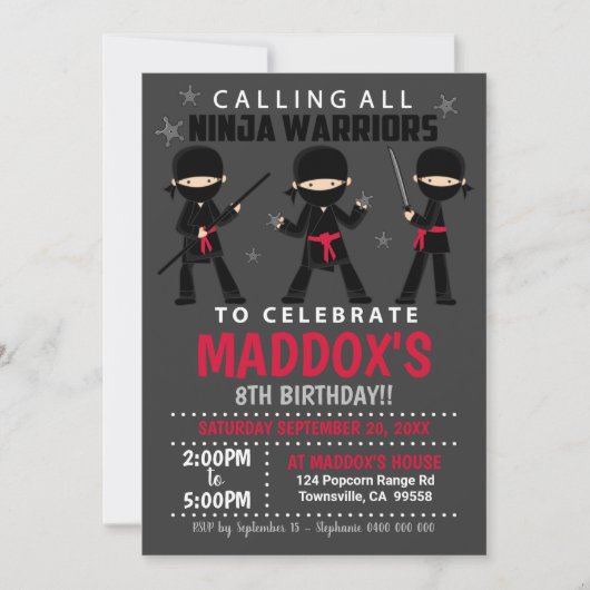Ninja Birthday Invitation Red Ninja Kaart (Voorkant)
