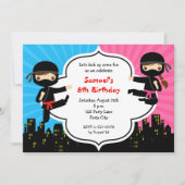Ninja Birthday Invitations Boy Girl Twins Split Kaart (Voorkant)