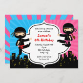 Ninja Birthday Invitations Boy Girl Twins Split Kaart (Voorkant / Achterkant)