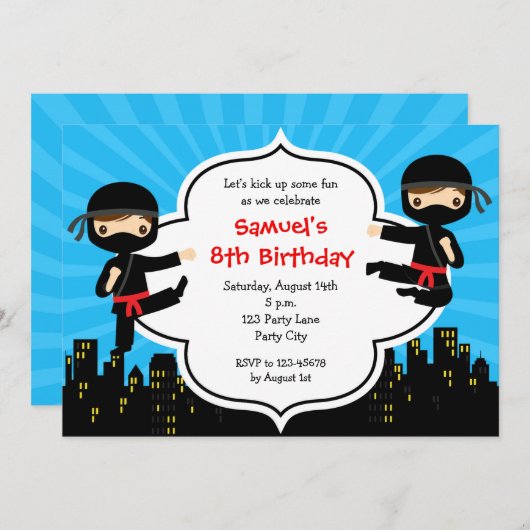 Ninja Birthday Invitations (Boys) Kaart (Voorkant / Achterkant)