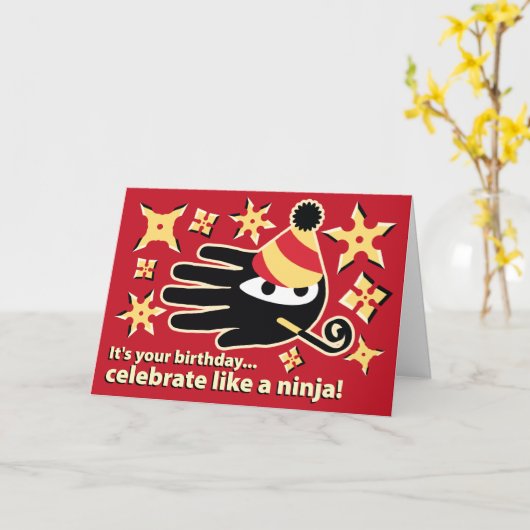 Ninja Birthday Kaart. Feest als een ninja Kaart (Gele Bloem)