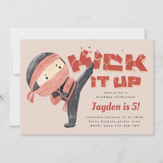 Ninja Birthday, Karate Martial Arts, Kick It Up Kaart (Voorkant)