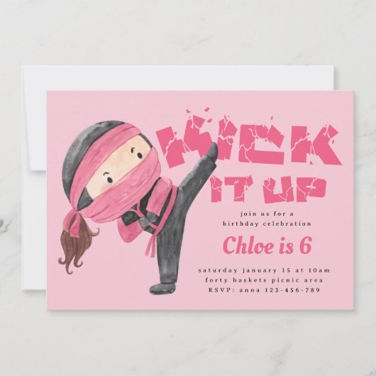 Ninja Birthday, Karate Martial Arts, Kick It Up Kaart (Voorkant)