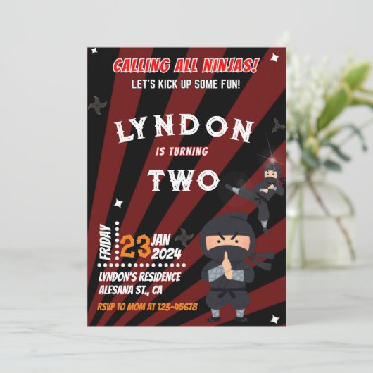 Ninja Birthday Party Invitation Kaart (Staand voorkant)