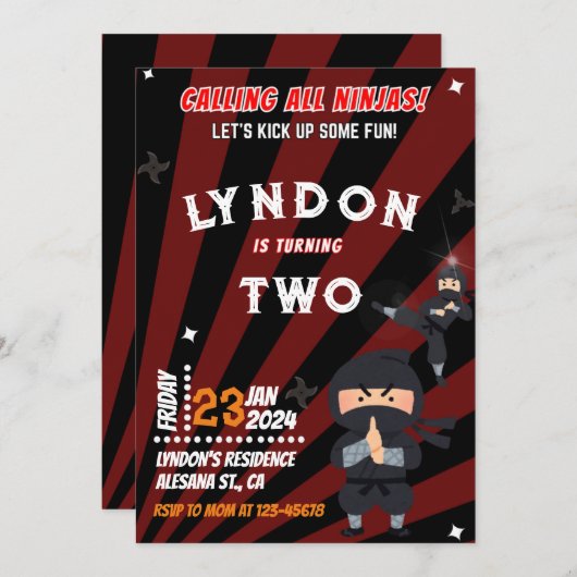 Ninja Birthday Party Invitation Kaart (Voorkant / Achterkant)