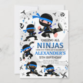 Ninja Birthday Party Invitation Karate Party Blue Kaart (Voorkant)