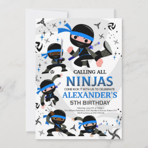 Ninja Birthday Party Invitation Karate Party Blue Kaart