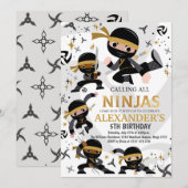 Ninja Birthday Party Invitation Karate Party Gold Kaart (Voorkant / Achterkant)