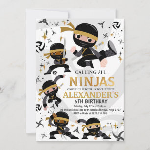 Ninja Birthday Party Invitation Karate Party Gold Kaart