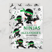 Ninja Birthday Party Invitation Karate Party Green Kaart (Voorkant / Achterkant)
