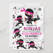 Ninja Birthday Party Invitation Karate Party Pink Kaart (Voorkant)