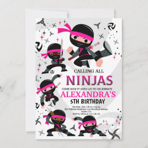 Ninja Birthday Party Invitation Karate Party Pink Kaart