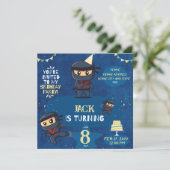 Ninja Birthday Party Invite-Blue Yellow Green Kaart (Staand voorkant)