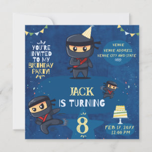 Ninja Birthday Party Invite-Blue Yellow Green Kaart