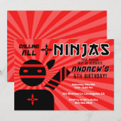 Ninja Birthday Party Kaart (Voorkant / Achterkant)