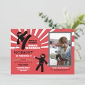 Ninja Birthday Party Warrior Red Boy's Fun Foto Kaart (Staand voorkant)