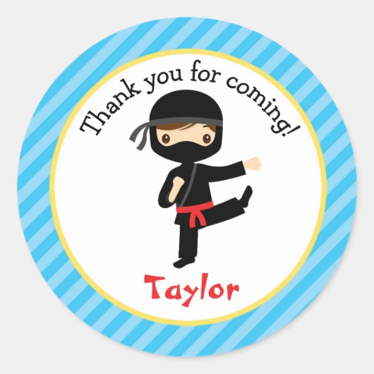Ninja Birthday Stickers Personalized Boy Favors (Voorkant)