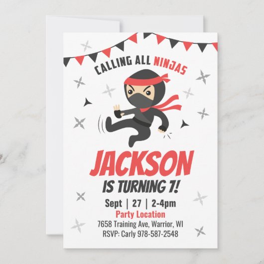 Ninja Birthday Uitnodiging (Voorkant)