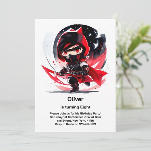 Ninja Birthday Uitnodiging (Staand voorkant)