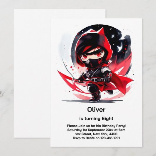 Ninja Birthday Uitnodiging (Voorkant / Achterkant)