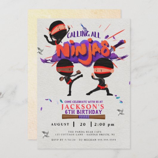 Ninja Birthday Uitnodiging (Voorkant / Achterkant)