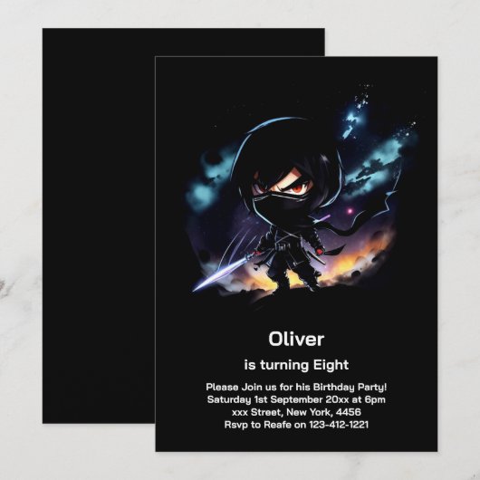 Ninja Birthday Uitnodiging (Voorkant / Achterkant)