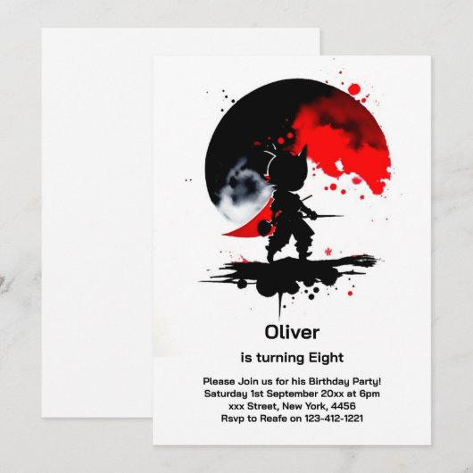 Ninja Birthday Uitnodiging (Voorkant / Achterkant)